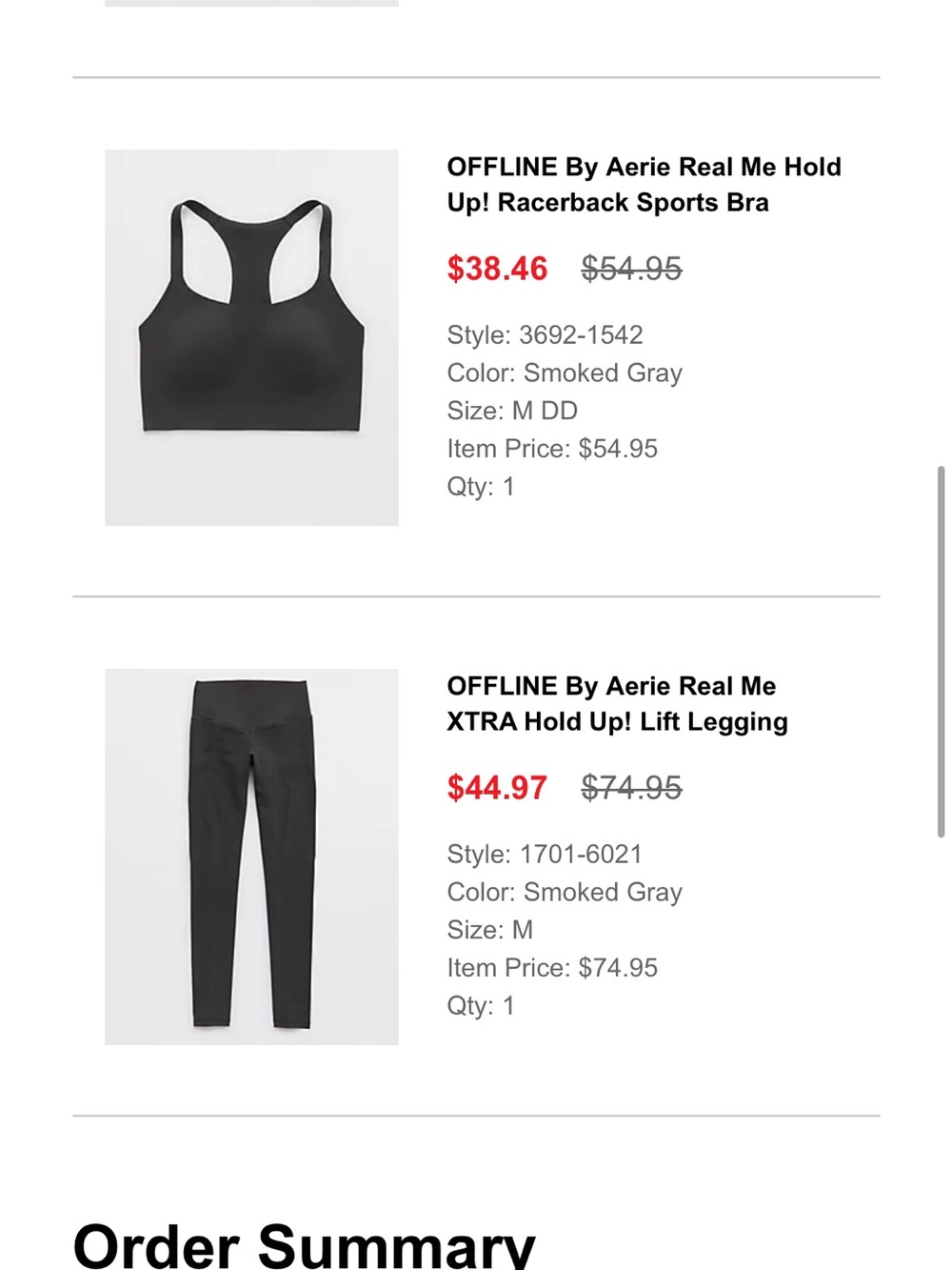aerie OFFLINE XTRA Hold Up! Lift Legging and sports bra set - Smoked Gray